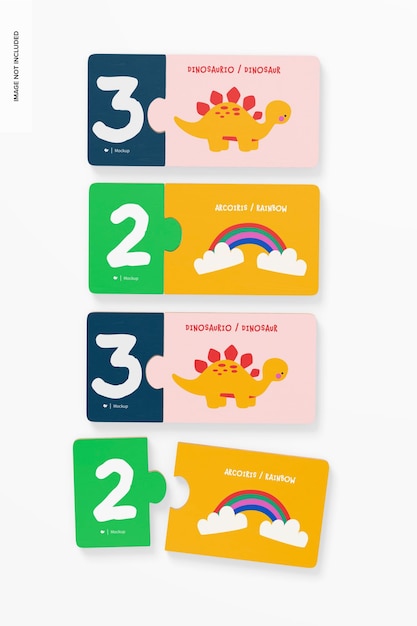 PSD kids didactic cards mockup top view