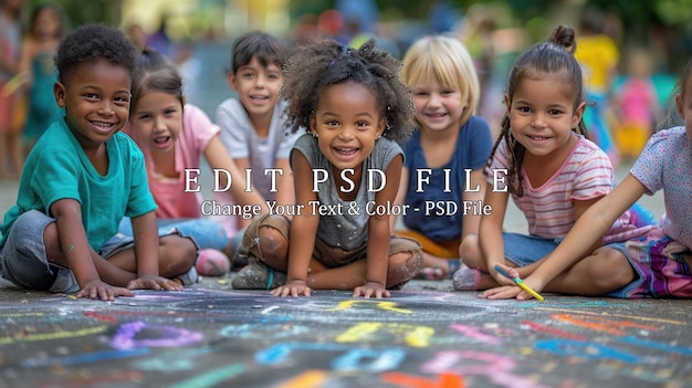 PSD kids drawing with chalk on sidewalk