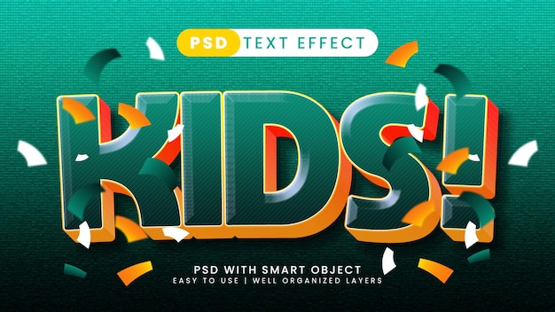 Kids editable text effect with green and orange text style