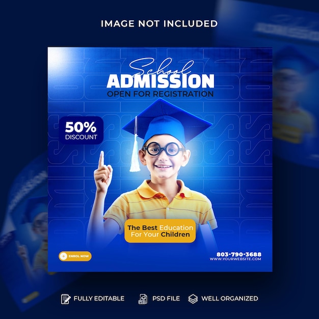 PSD kids education admission social media instagram post banner template