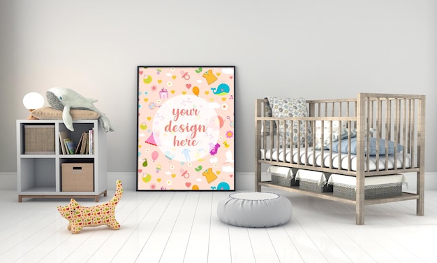 Kids furniture with toy and frame mockup