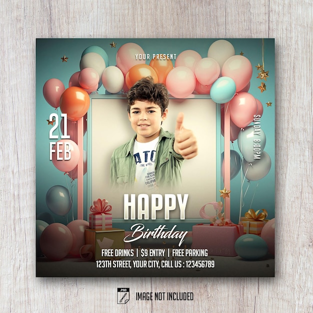 Kids happy birthday flyer social media banner post