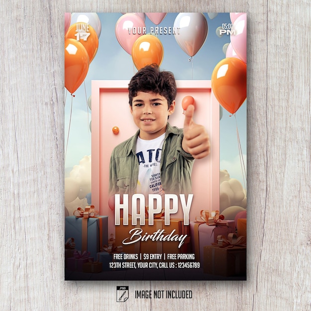 Kids happy birthday flyer social media banner post