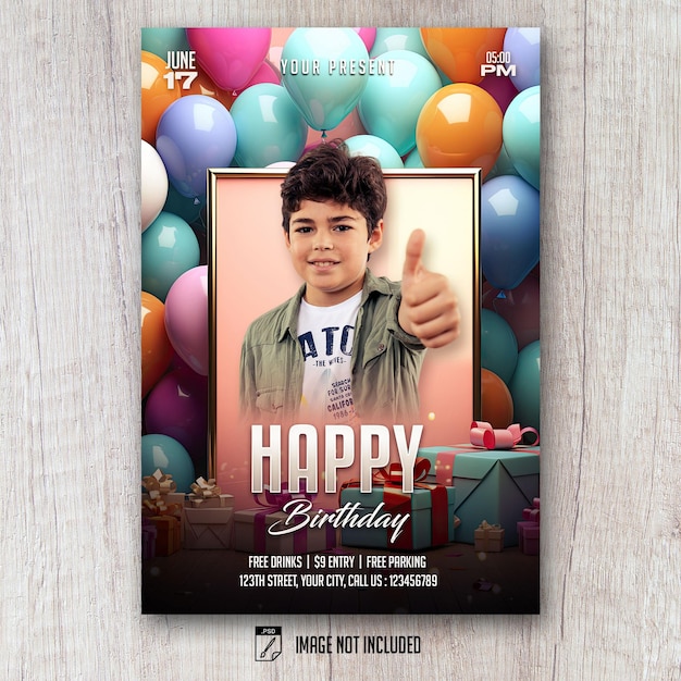 Kids happy birthday flyer social media banner post