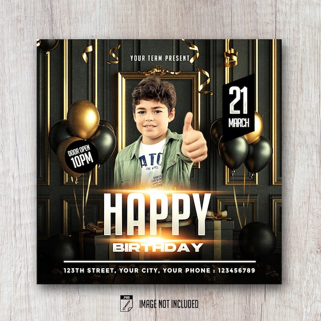 PSD kids happy birthday invitation poster flyer social media banner template