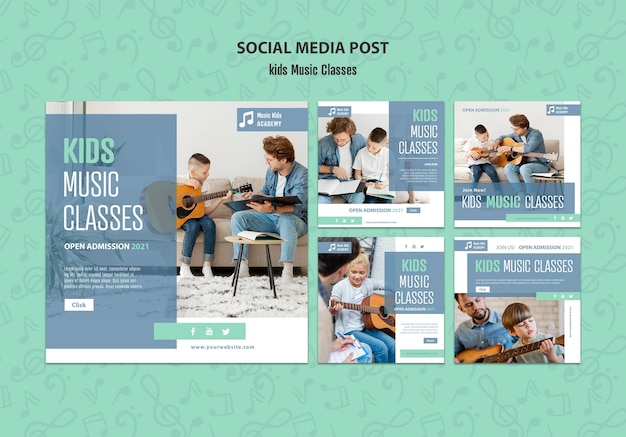 Kids music classes concept social media post template