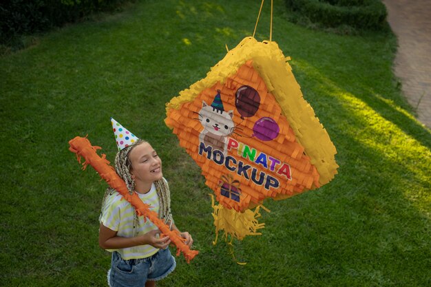 PSD kids party with pinata mockup