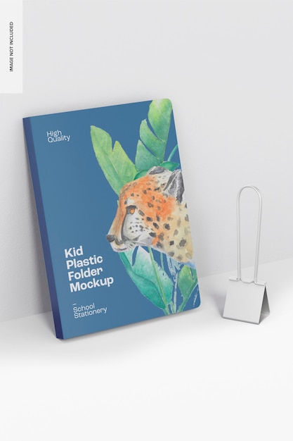 Kids Plastic Folder Mockup, Leaned