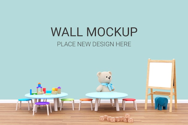 Kids playroom customizable wall mockup 3d rendered illustration