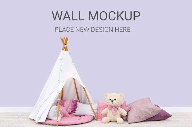 Kids playroom customizable wall mockup 3d rendered illustration