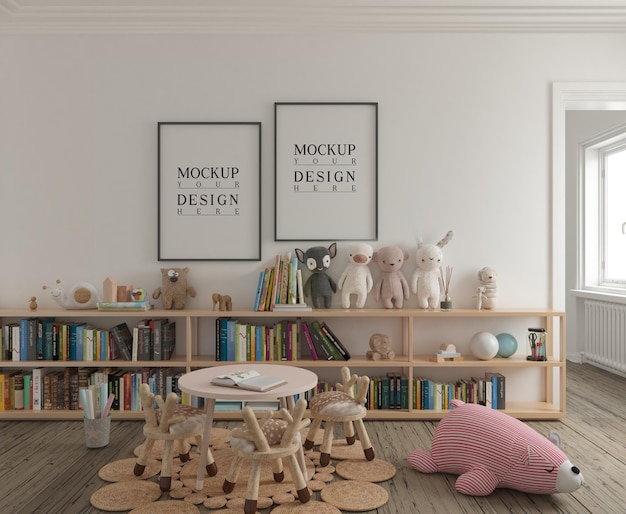 Kids playroom with mockup poster