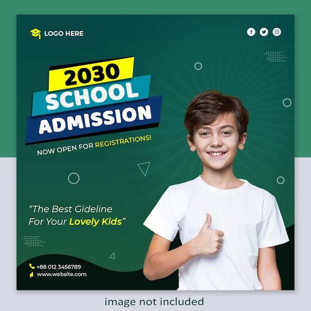 Kids school admission social media post web banner flyer and Facebook cover photo design template