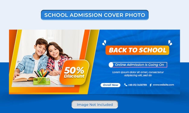 Kids school admission social media post web banner flyer and Facebook cover photo design template