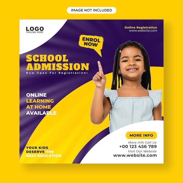 Kids School admission social media post and web banner template