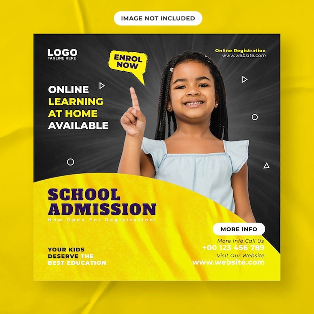 Kids school admission social media post and web banner template