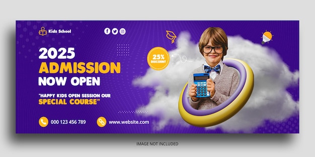 PSD kids school education admission facebook cover web banner template