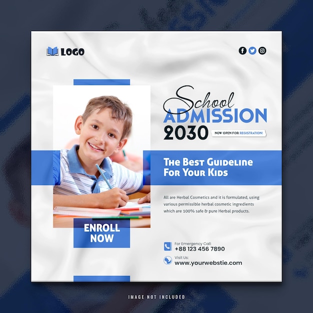 Kids school education admission square social media instagram post and Back to school web banner