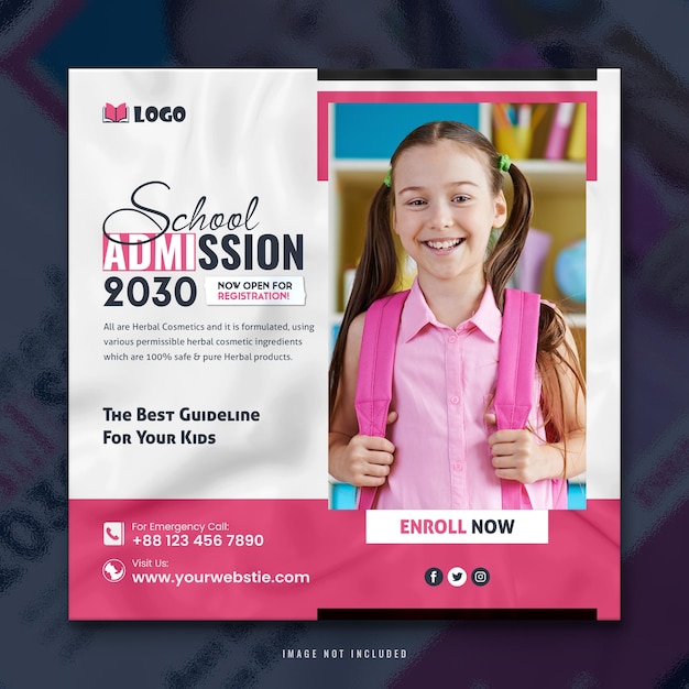 Kids school education admission square social media instagram post and Back to school web banner