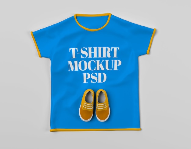 Kids shoes on T-shirt with front view mockup psd