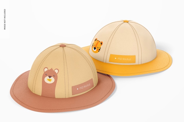 Kids Sun Hats Mockup, Perspective