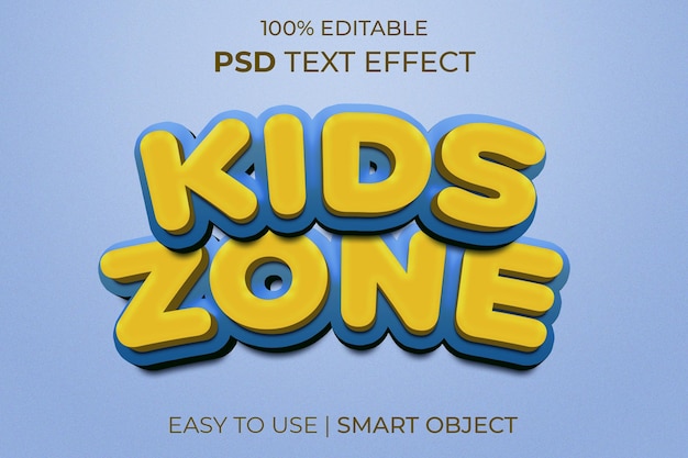 Kids Zone Editable cartoon style 3d text effect template