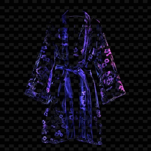 Kimono With Floral Pattern Made With Acetate Chiffon Glowing PNG Unique Neon Fashion Clothing