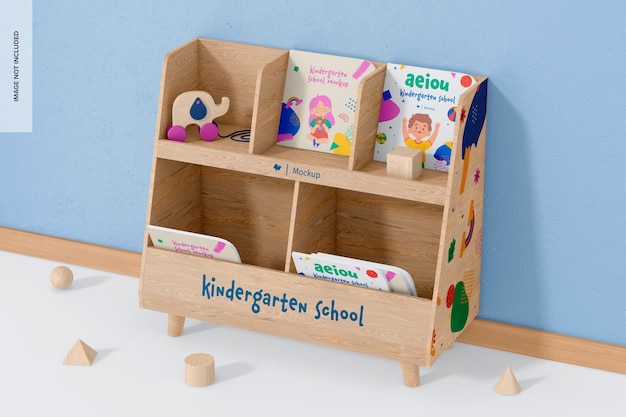 Kindergarten Bookshelf Mockup Perspective