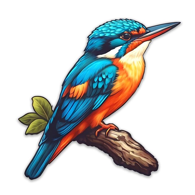 King Fisher Bird with a green leaf Icon design psd