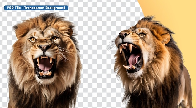 PSD king of lions set of aggressive roaring lion portraits