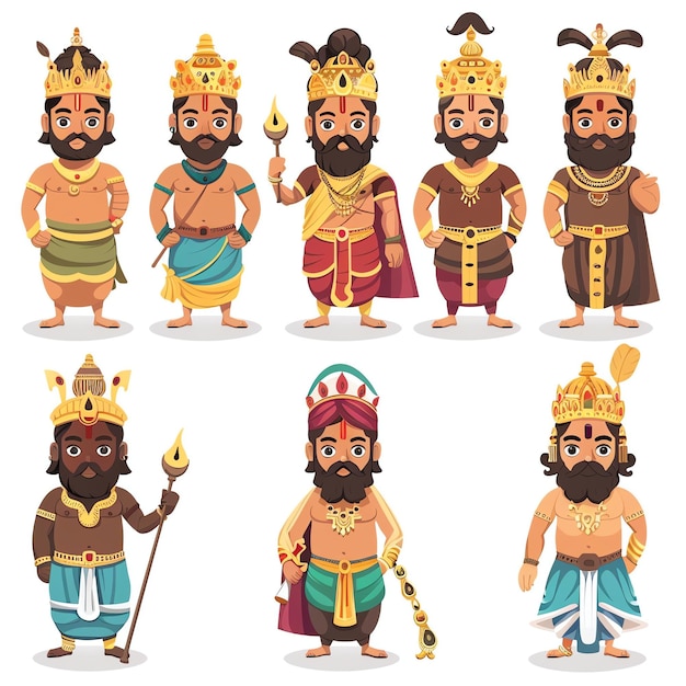 PSD king mahabali character set indian illustration