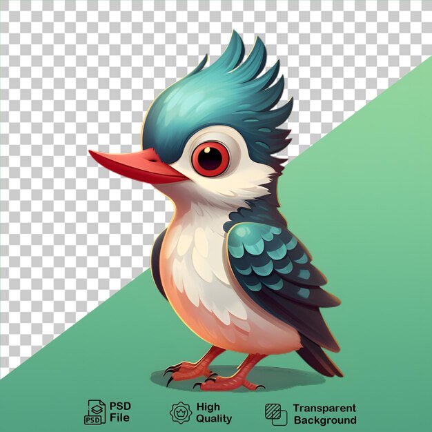 PSD kingfisher cartoon bird isolated on transparent background png file