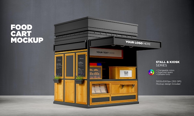 kiosk or food cart mockup in 3d rendering