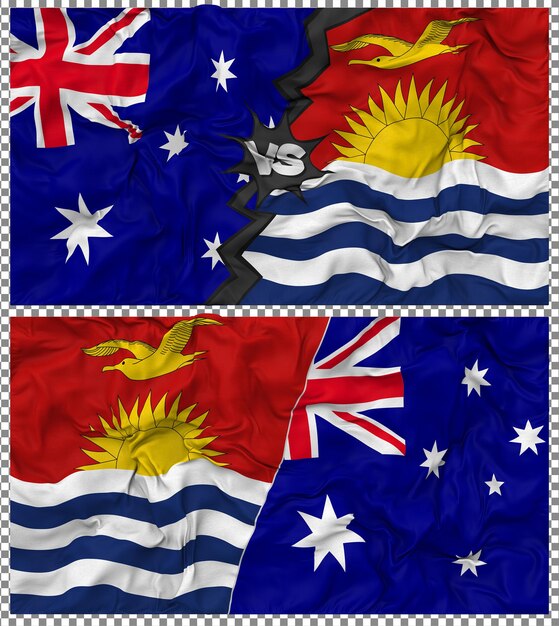 Kiribati vs Australia Half Combined Flag Cloth Bump Texture 3D Rendering