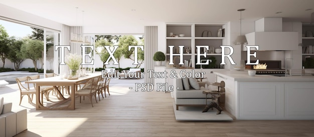 a kitchen and dining area in a house with white walls