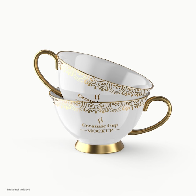 Kitchen Dishware Design And Drink Concept Tea Or Coffee Cup With Gold Foil Design PSD Mockup