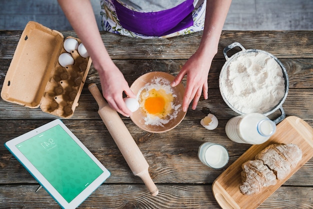 PSD kitchen mockup with tablet