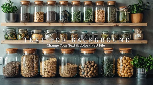 Kitchen Pantry with Glass Jars of Various Ingredients