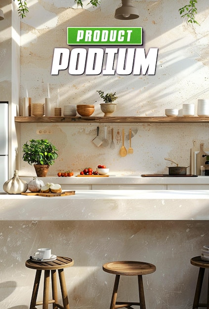 PSD kitchen product podium for post background