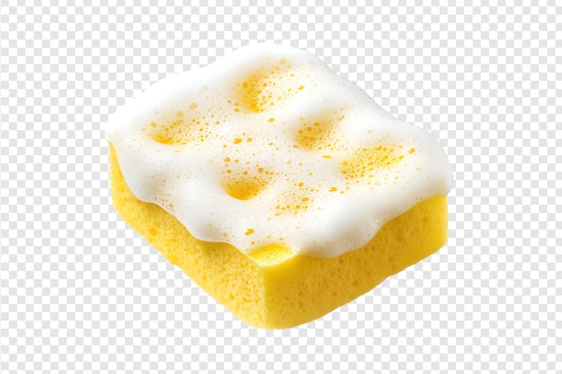 Kitchen sponge with suds on a transparent background