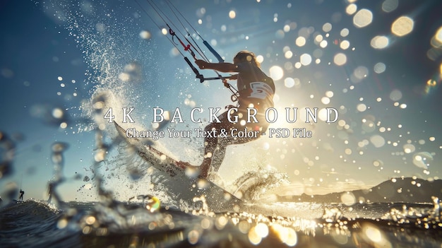 Kitesurfer Soaring Through the Air with Splashing Water