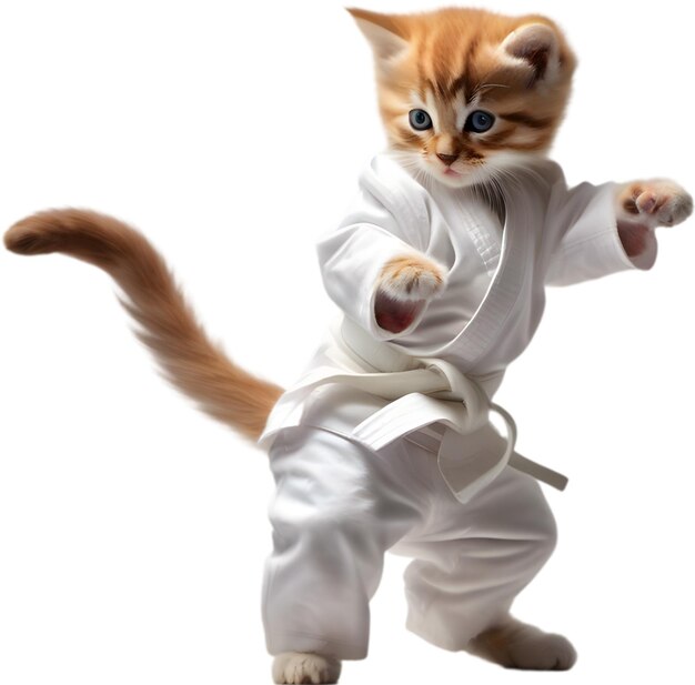 A kitten in a karate costume