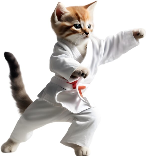 A kitten in a karate costume