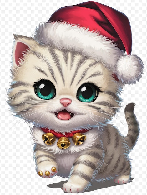 PSD a kitten wearing a santa hat with a bow on it