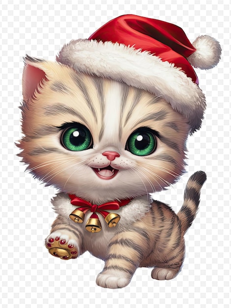 a kitten wearing a santa hat with a bow on it