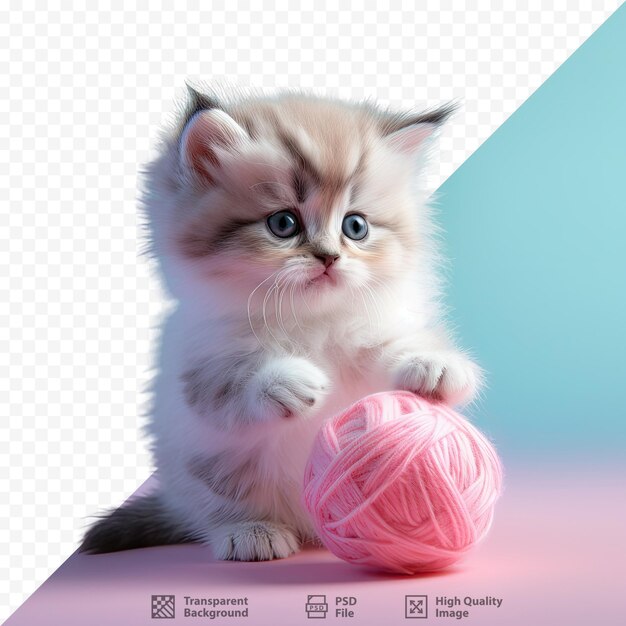 PSD a kitten with a ball of yarn in front of it