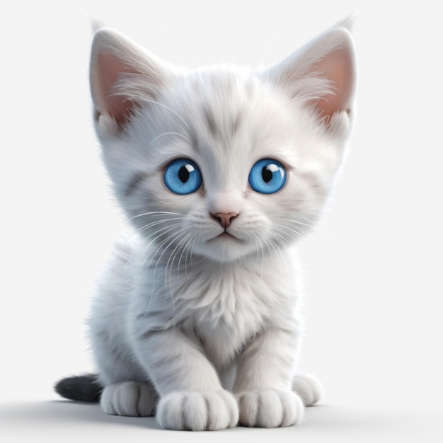 a kitten with blue eyes and a white nose