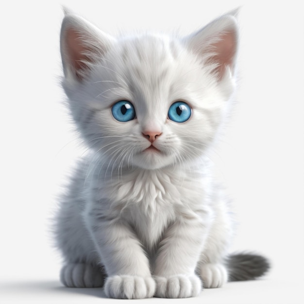 a kitten with blue eyes and a white nose