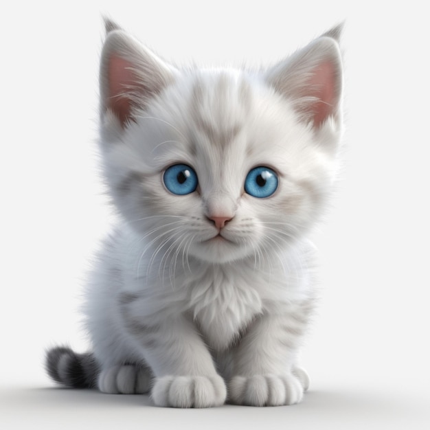 a kitten with blue eyes and a white nose