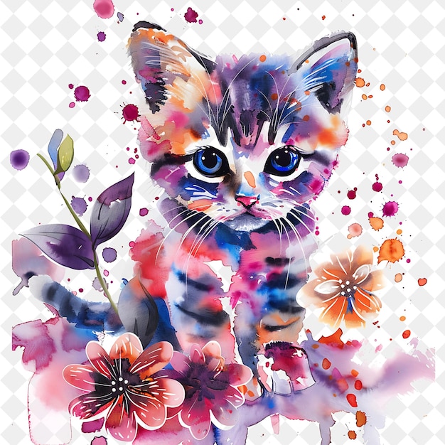 a kitten with a flower in the middle of it