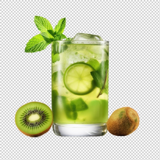 Kiwi Mojito cocktail isolated on transparent background Generative AI